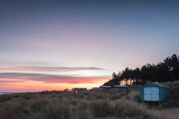 Sunset at Old Hunstanton beach & beach huts